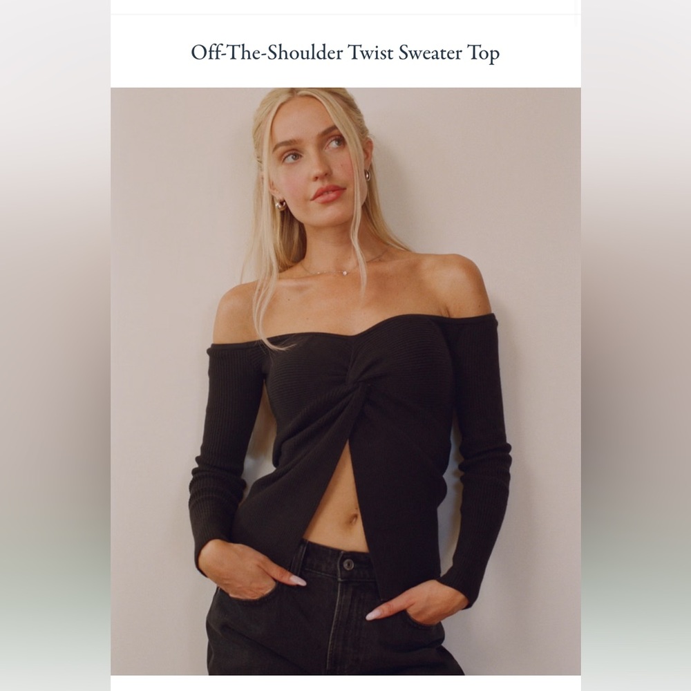 Abercrombie & Fitch Black Off-the-Shoulder Twist Sweater